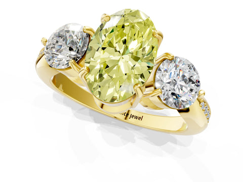 Yellow gold Three-Stone Fancy Yellow Oval Cut Diamond Channel Set Engagement Ring with Prong Setting_1
