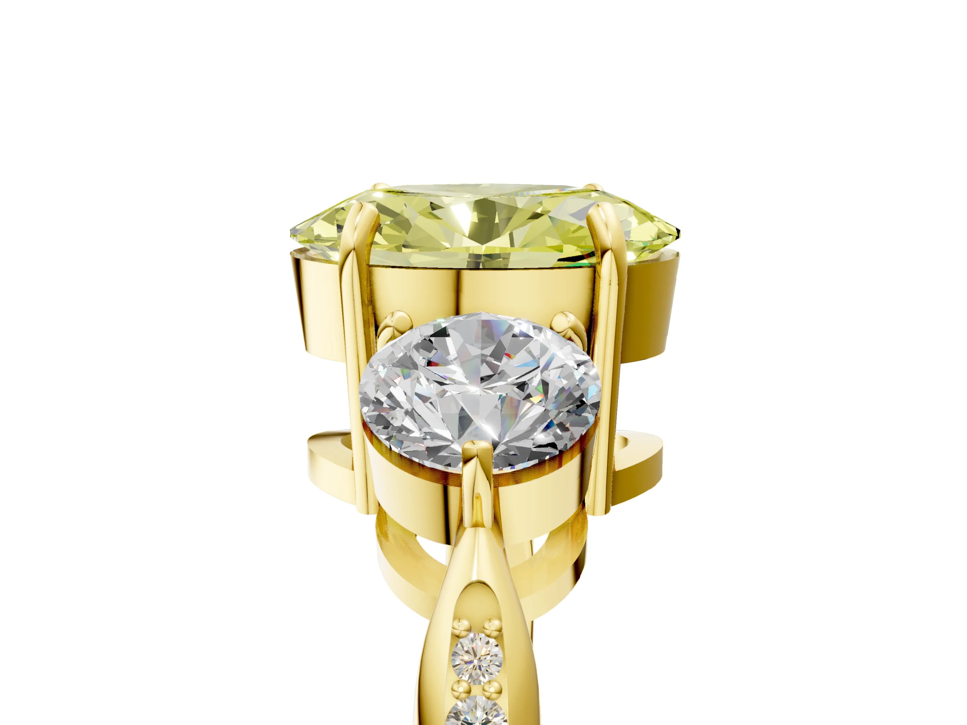 Yellow gold Three-Stone Fancy Yellow Oval Cut Diamond Channel Set Engagement Ring with Prong Setting_5