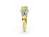 Yellow gold Three-Stone Fancy Yellow Oval Cut Diamond Engagement Ring with Pave Band and Prong Setting_2
