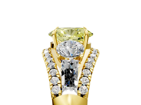 Yellow gold Three-Stone Fancy Yellow Oval Cut Diamond Engagement Ring with Pave Band and Prong Setting_5