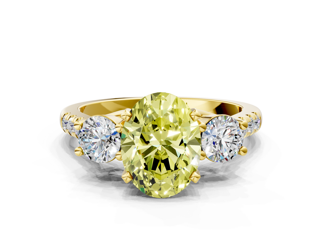 Yellow gold Three-Stone Fancy Yellow Oval  Cut Diamond Pavé Band with Four-Prong Setting_28