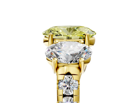 Yellow gold Three-Stone Fancy Yellow Oval Cut Diamond Pavé Band with Prong Setting_5