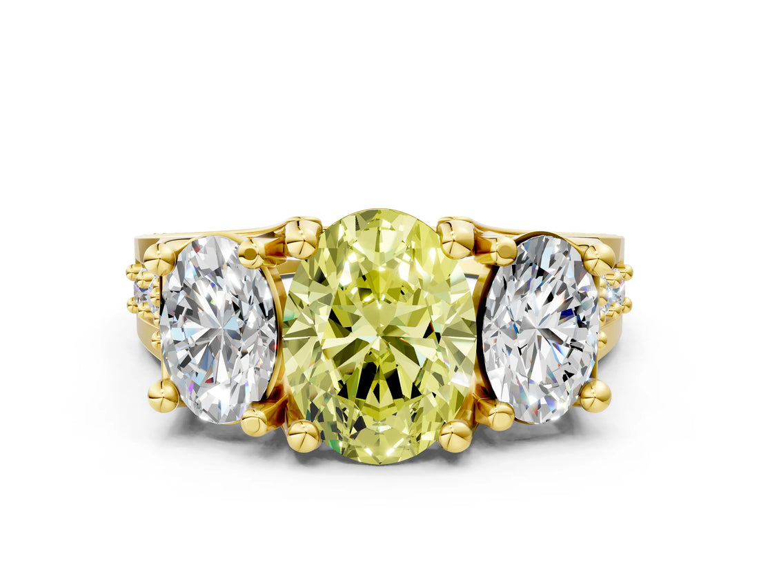 Yellow gold Three-Stone Fancy Yellow Oval  Cut Diamond Ring with Channel-Set Band and Four-Prong Setting_49