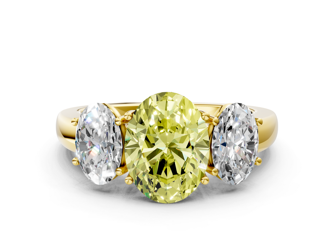 Yellow gold Three-Stone Fancy Yellow Oval  Cut Diamond Ring with Channel-Set Band and Four-Prong Setting_78