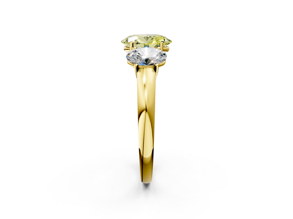 Yellow gold Fancy Yellow Oval Cut Diamond Three-Stone Ring with Four-Prong Setting and Classic Band