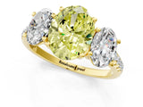 Yellow gold Three-Stone Fancy Yellow Oval Cut Diamond Ring with Pavé Band and Prong Setting_72