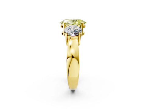 Yellow gold Three-Stone Fancy Yellow Oval Cut Diamond Ring with Round Side Stones, Classic Band, and Four-Prong Setting_14