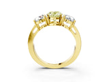Yellow gold Three-Stone Fancy Yellow Oval Cut Diamond Ring with Round Side Stones, Classic Band, and Four-Prong Setting_15