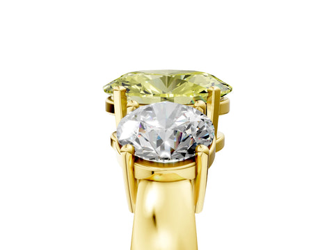 Yellow gold Three-Stone Fancy Yellow Oval Cut Diamond Ring with Round Side Stones, Classic Band, and Four-Prong Setting_17
