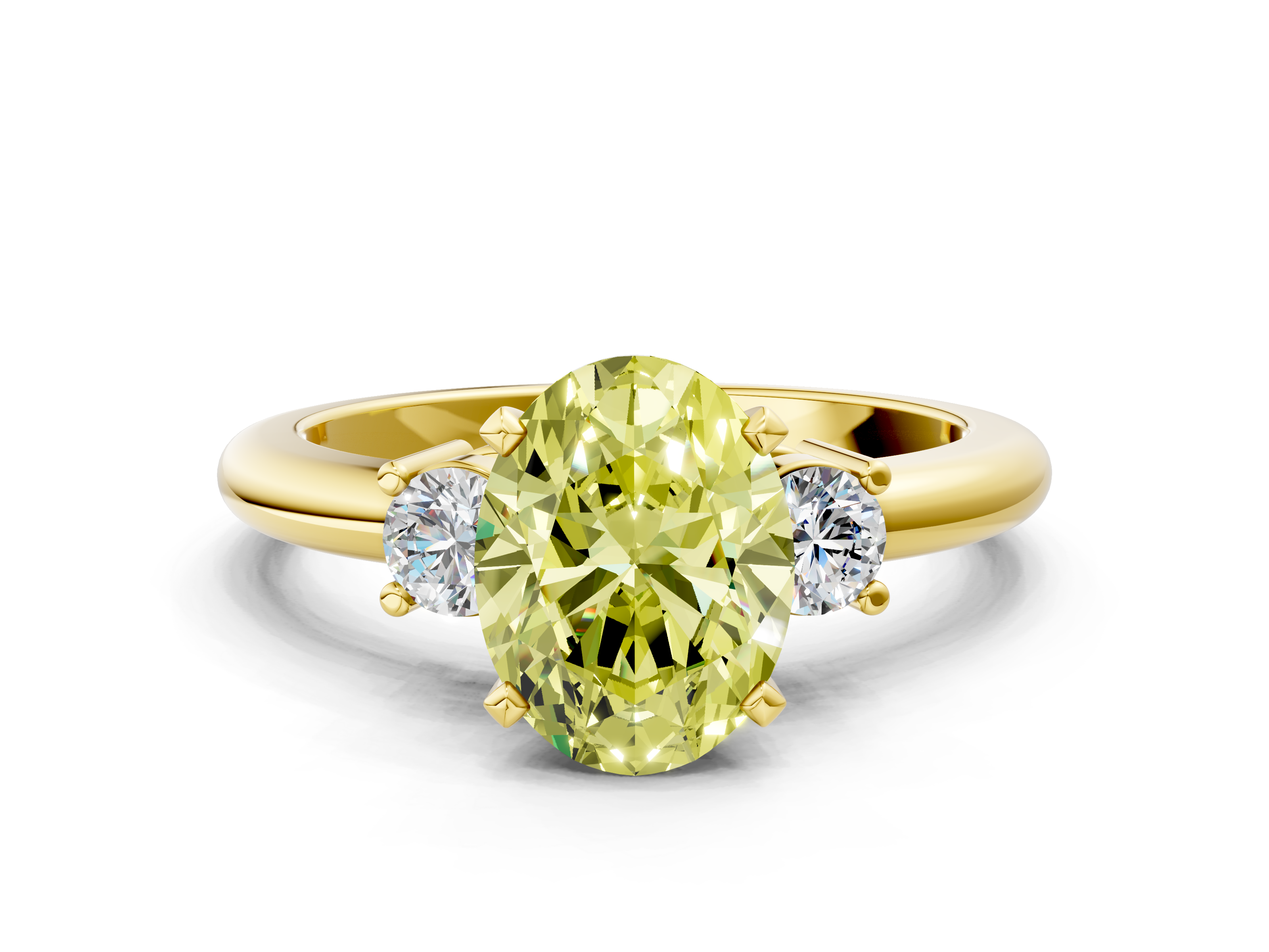 Yellow gold Three-Stone Fancy Yellow Oval  Cut Diamond Solitaire with Prong Setting and Classic Band_59
