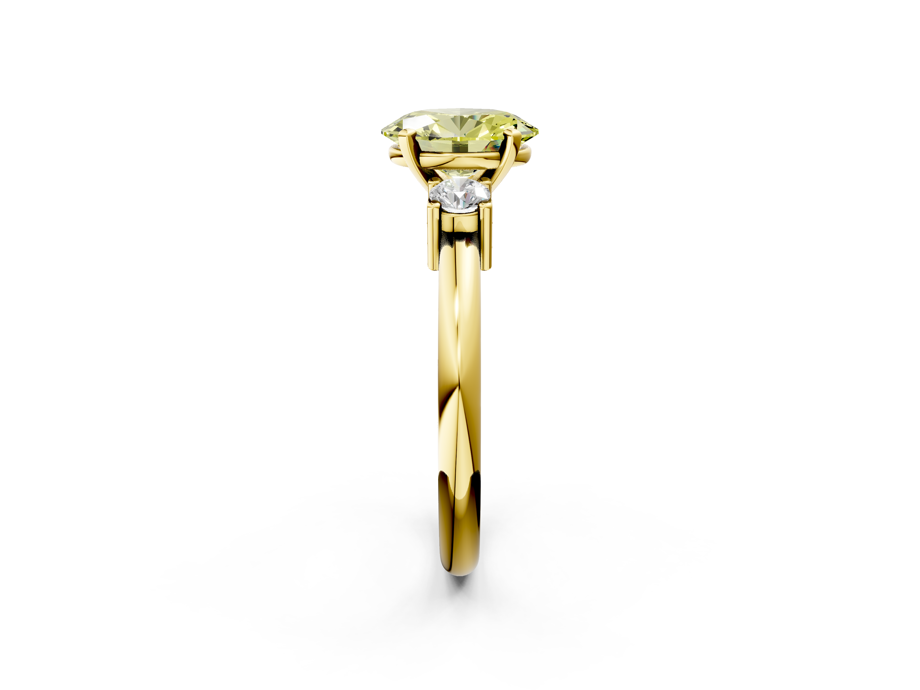 Yellow gold Three-Stone Fancy Yellow Oval  Cut Diamond Solitaire with Prong Setting and Classic Band_61