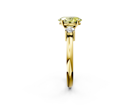 Yellow gold Three-Stone Fancy Yellow Oval  Cut Diamond Solitaire with Prong Setting and Classic Band_61