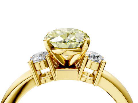 Yellow gold Three-Stone Fancy Yellow Oval  Cut Diamond Solitaire with Prong Setting and Classic Band_63