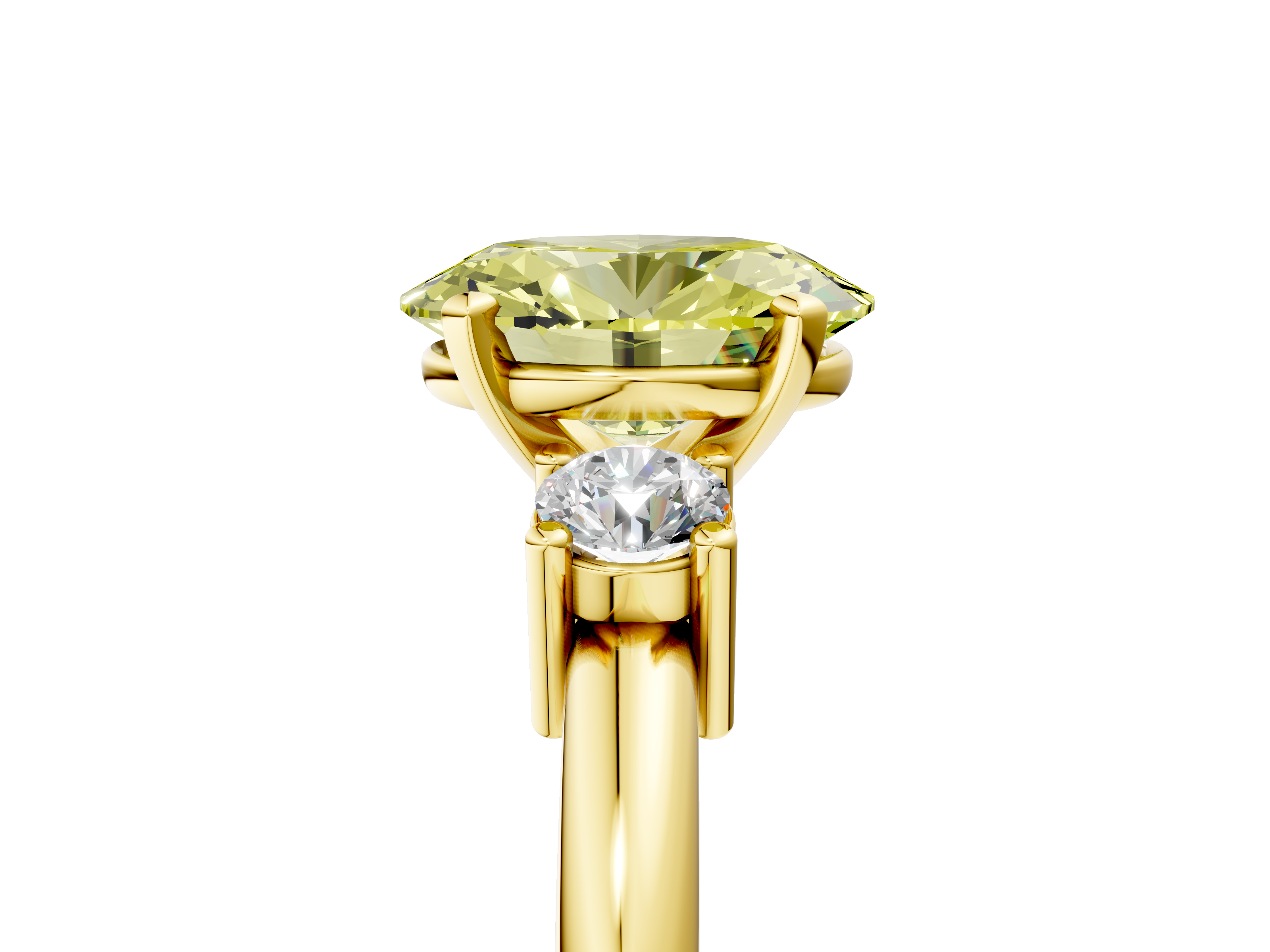 Yellow gold Three-Stone Fancy Yellow Oval  Cut Diamond Solitaire with Prong Setting and Classic Band_64