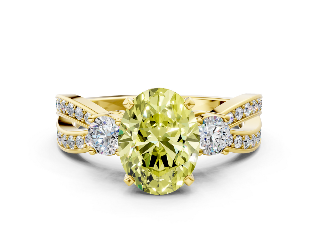 Yellow gold Three-Stone Fancy Yellow Oval  Cut Diamond Twist Band with Prong Setting_34