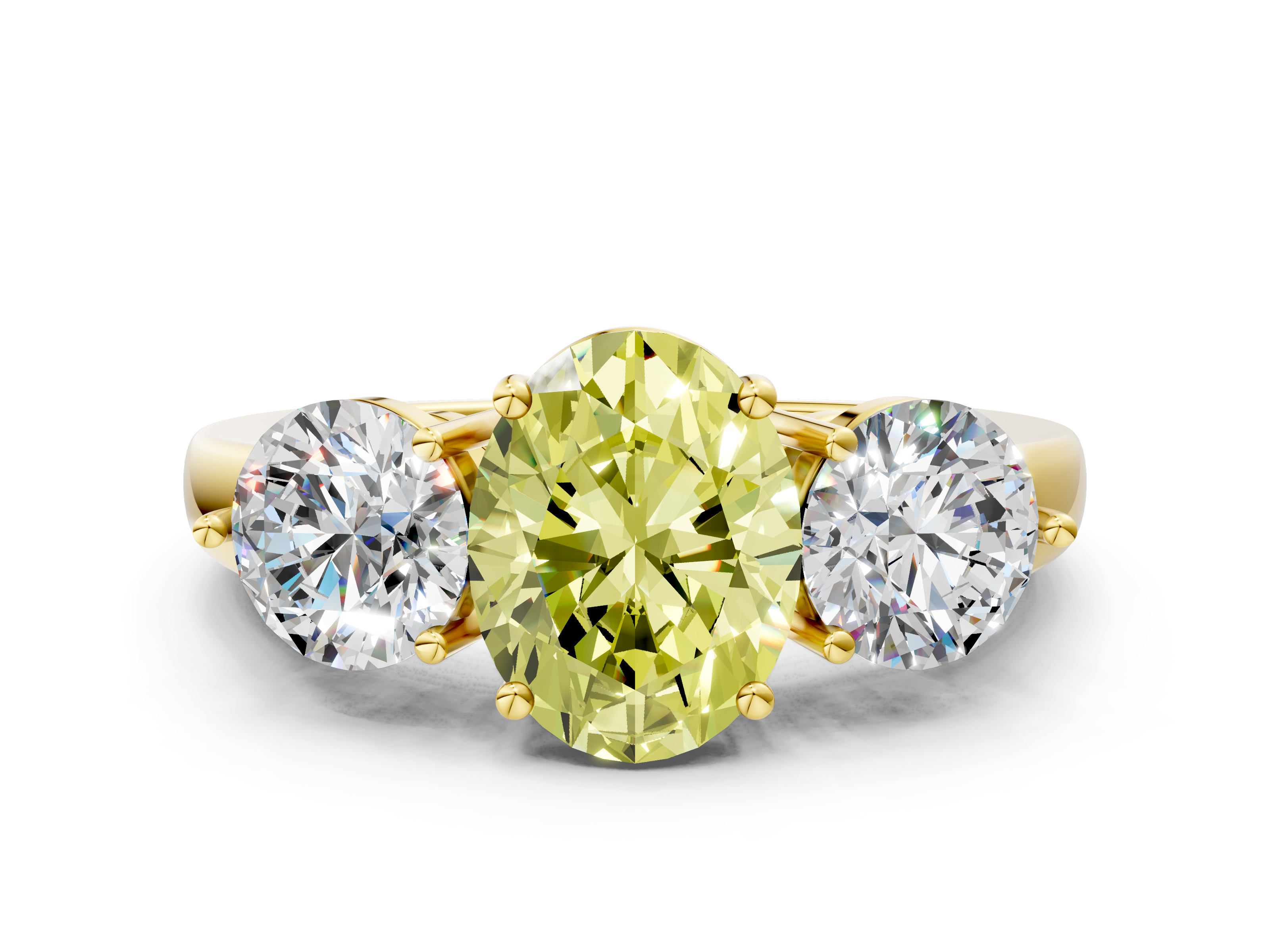 Yellow gold Three-Stone Fancy Yellow Oval  Cut Solitaire Ring with Prong Setting on a Classic Band_39