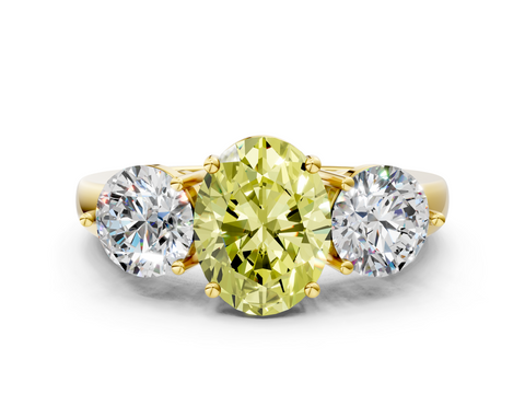 Yellow gold Three-Stone Fancy Yellow Oval  Cut Solitaire Ring with Prong Setting on a Classic Band_39