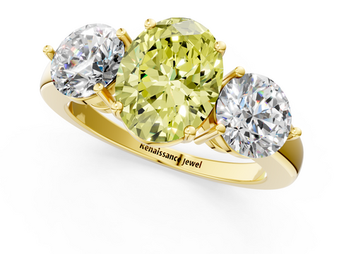 Yellow gold Three-Stone Fancy Yellow Oval  Cut Solitaire Ring with Prong Setting on a Classic Band_40