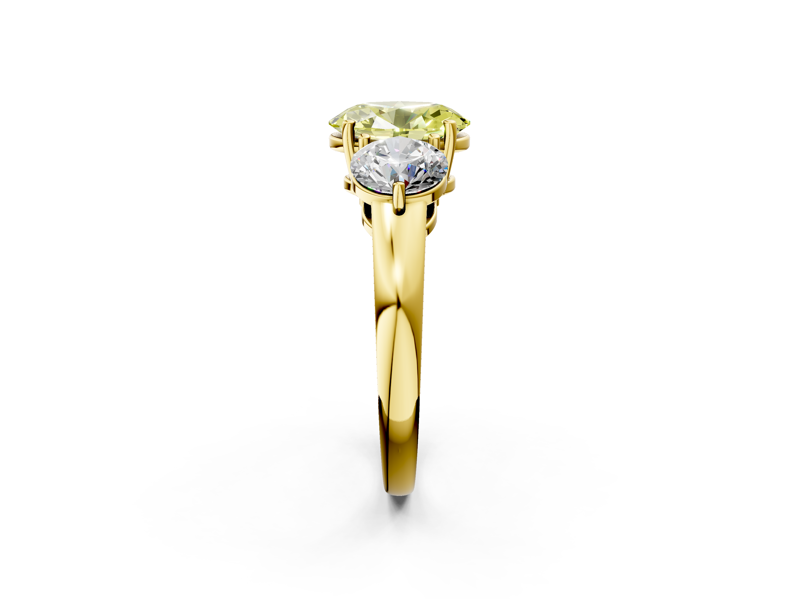 Yellow gold Three-Stone Fancy Yellow Oval  Cut Solitaire Ring with Prong Setting on a Classic Band_41