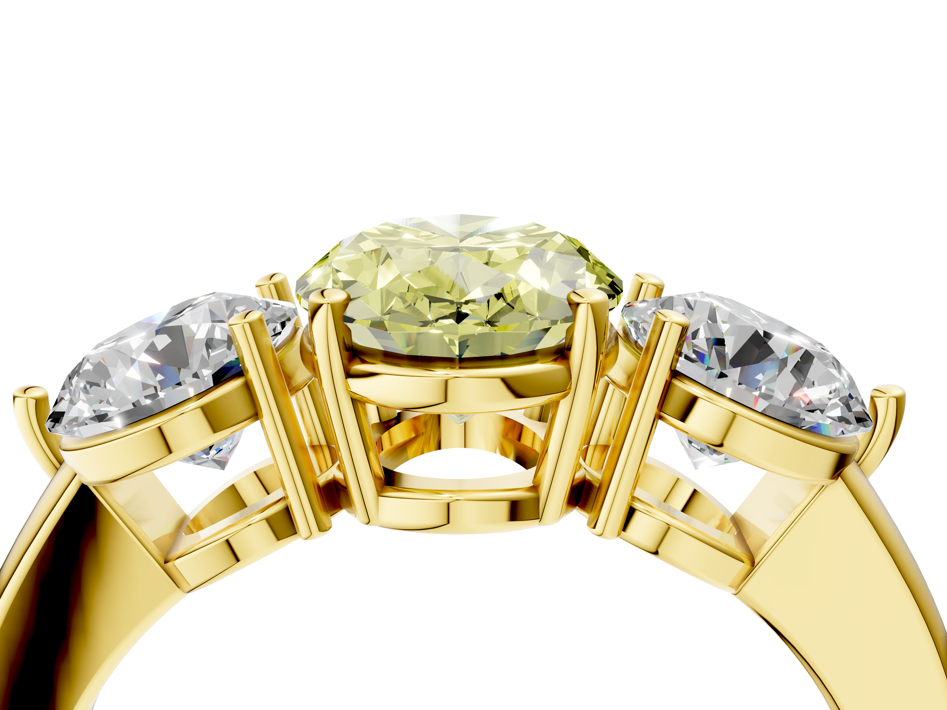 Yellow gold Three-Stone Fancy Yellow Oval  Cut Solitaire Ring with Prong Setting on a Classic Band_43