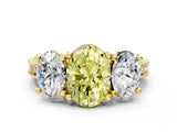 Yellow gold Three-Stone Fancy Yellow Oval  Diamond Milgrain Pave Band with Prong Setting 1