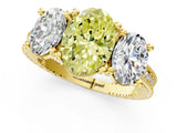 Yellow gold Three-Stone Fancy Yellow Oval  Diamond Milgrain Pave Band with Prong Setting 2