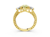 Yellow gold Three-Stone Fancy Yellow Oval  Diamond Milgrain Pave Band with Prong Setting 4