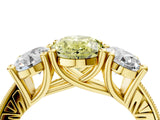 Yellow gold Three-Stone Fancy Yellow Oval  Diamond Milgrain Pave Band with Prong Setting 5