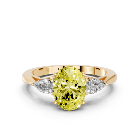 Yellow gold Three-Stone Fancy Yellow Oval  Diamond Solitaire Ring with Pear Side Stones and Four-Prong Setting_14