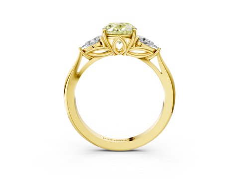 Yellow gold Three-Stone Fancy Yellow Oval  Diamond Solitaire Ring with Pear Side Stones and Four-Prong Setting_34
