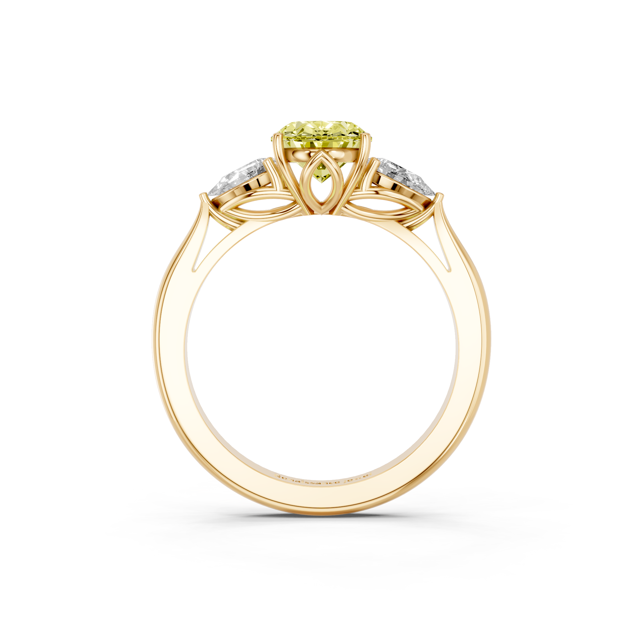 Yellow gold Three-Stone Fancy Yellow Oval  Diamond Solitaire Ring with Pear Side Stones and Four-Prong Setting_5