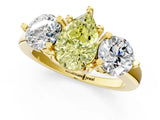Yellow gold Three-Stone Fancy Yellow Pear  Brilliant Cut Solitaire Ring with Prong Setting on a Classic Band 1