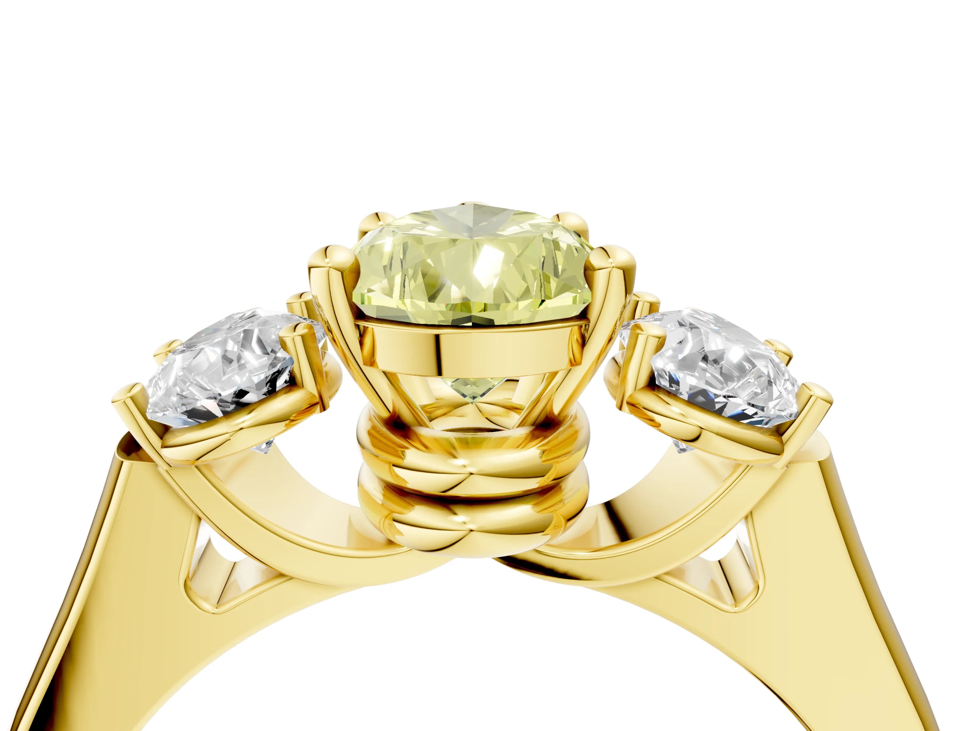 Yellow gold Three-Stone Fancy Yellow Pear Cut Brilliant Diamond Trellis Ring with Comfort Fit Band_4