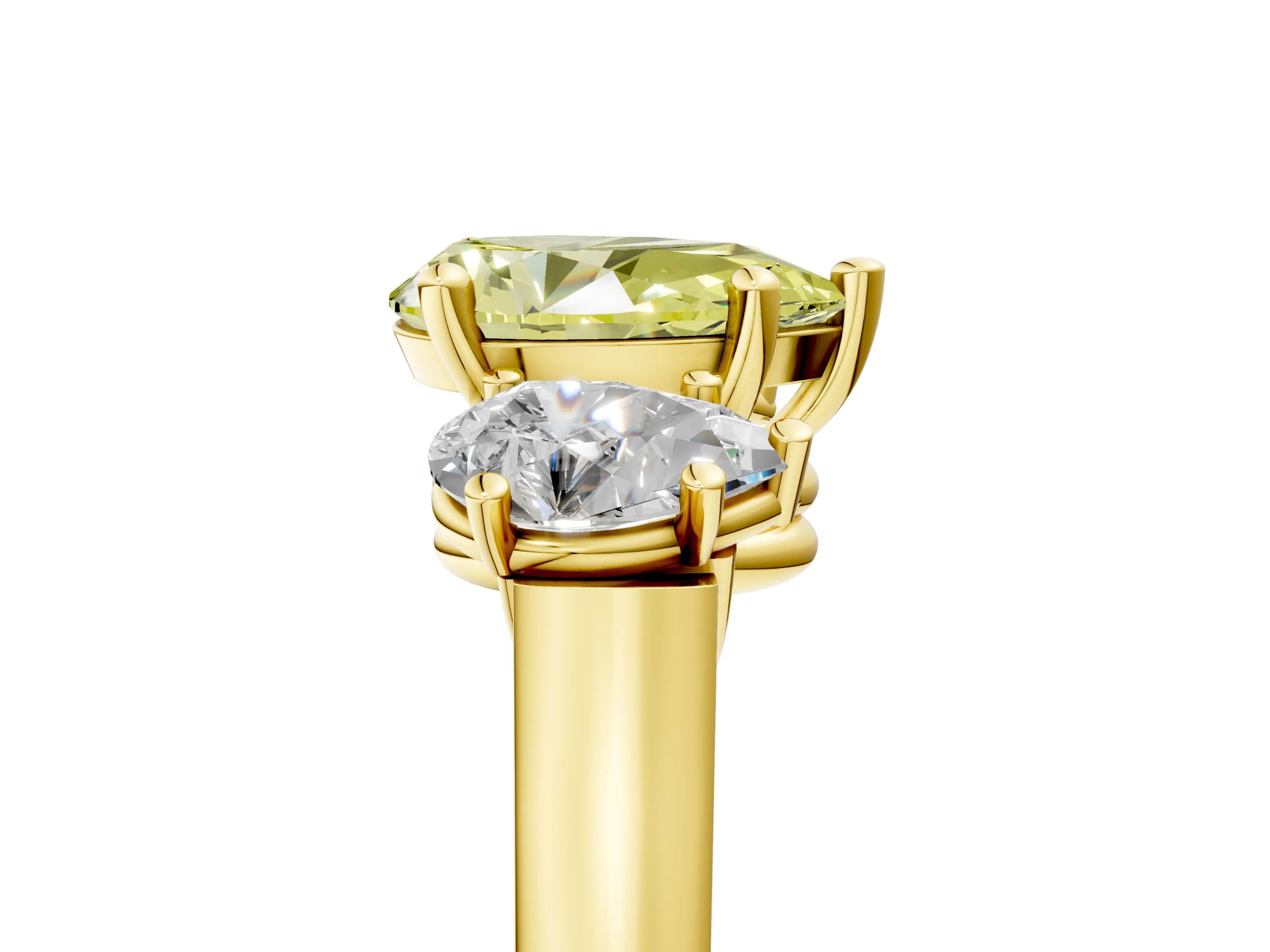 Yellow gold Three-Stone Fancy Yellow Pear Cut Brilliant Diamond Trellis Ring with Comfort Fit Band_5