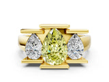 Yellow gold Three Stone Fancy Yellow Pear Cut Cut Channel Set Diamond Ring