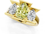 Yellow gold Three Stone Fancy Yellow Pear Cut Cut Channel Set Diamond Ring_1