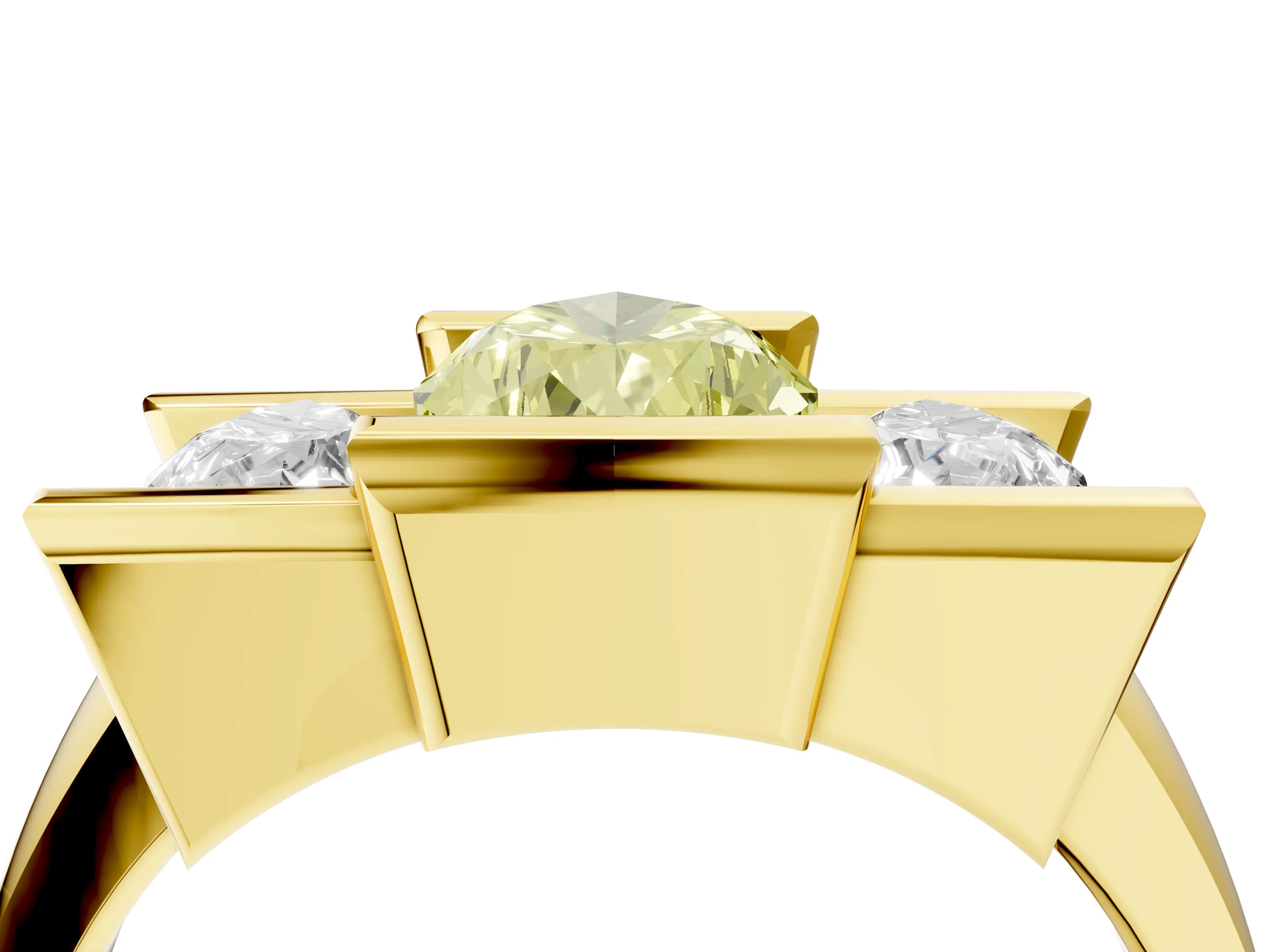 Yellow gold Three Stone Fancy Yellow Pear Cut Cut Channel Set Diamond Ring_4