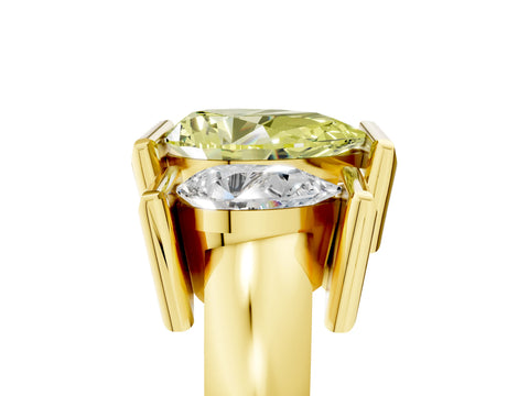 Yellow gold Three Stone Fancy Yellow Pear Cut Cut Channel Set Diamond Ring_5