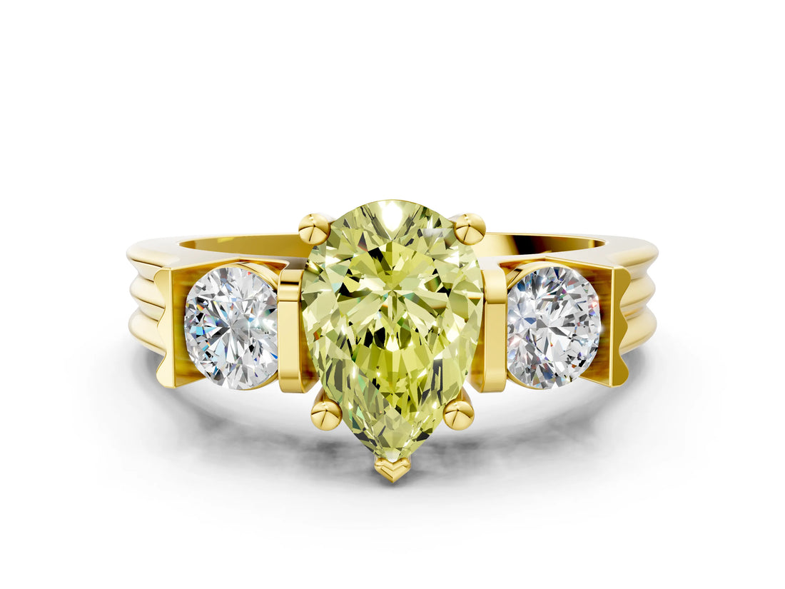 Yellow gold Three-Stone Fancy Yellow Pear Cut Cut Classic Band Prong Setting Ring