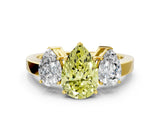 Yellow gold Three-Stone Fancy Yellow Pear Cut Cut Diamond Engagement Ring with Flat Band and Four-Prong Setting