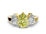 Yellow gold Three-Stone Fancy Yellow Pear Cut Cut Diamond Engagement Ring with Flat Band and Four-Prong Setting_12