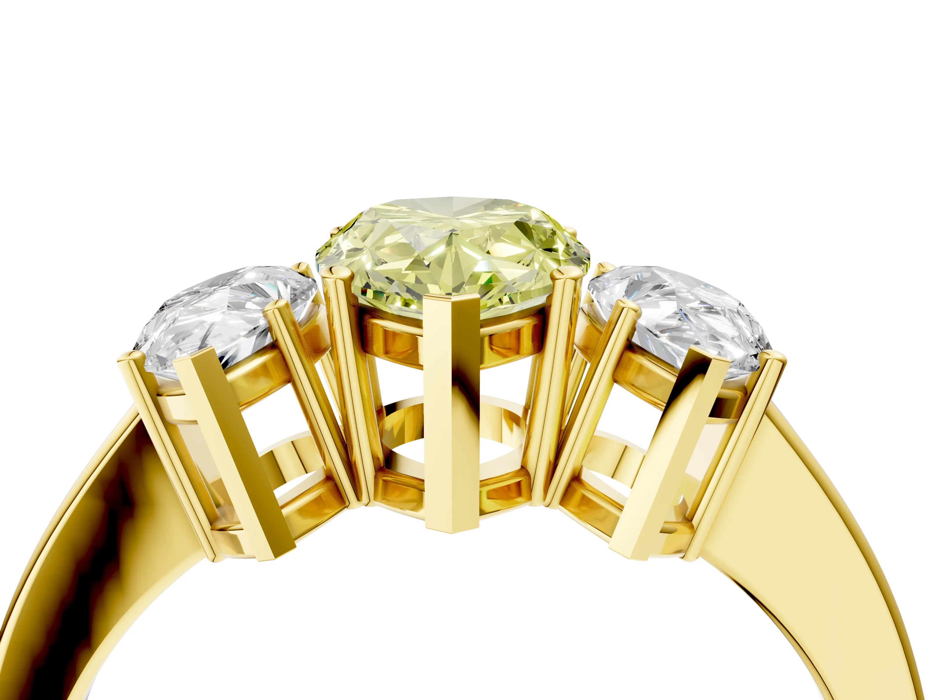 Yellow gold Three-Stone Fancy Yellow Pear Cut Cut Diamond Engagement Ring with Flat Band and Four-Prong Setting_4