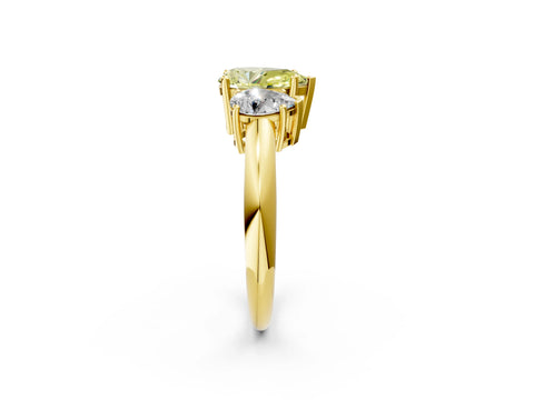 Yellow gold Three-Stone Fancy Yellow Pear Cut Cut Diamond Engagement Ring with Prong Setting on a White Gold Band_2