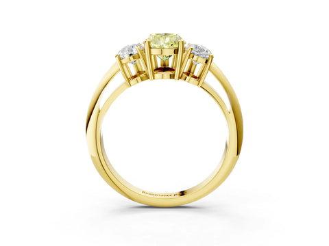 Yellow gold Three-Stone Fancy Yellow Pear Cut Cut Diamond Engagement Ring with Prong Setting on a White Gold Band_3