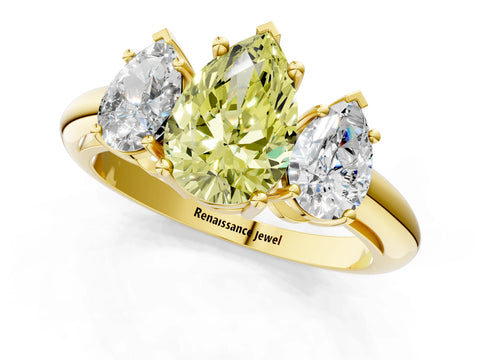 Yellow gold Three-Stone Fancy Yellow Pear Cut Cut Diamond Engagement Ring with Prong Setting on a White Gold Band_49