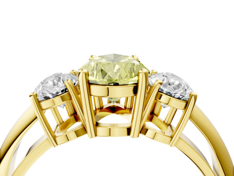 Yellow gold Three-Stone Fancy Yellow Pear Cut Cut Diamond Engagement Ring with Prong Setting on a White Gold Band_4