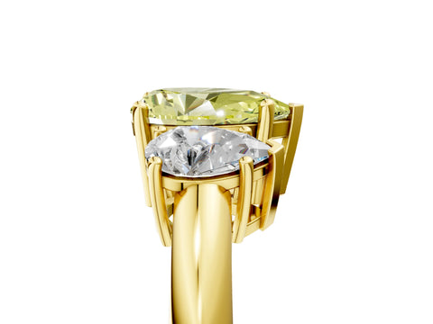 Yellow gold Three-Stone Fancy Yellow Pear Cut Cut Diamond Engagement Ring with Prong Setting on a White Gold Band_5