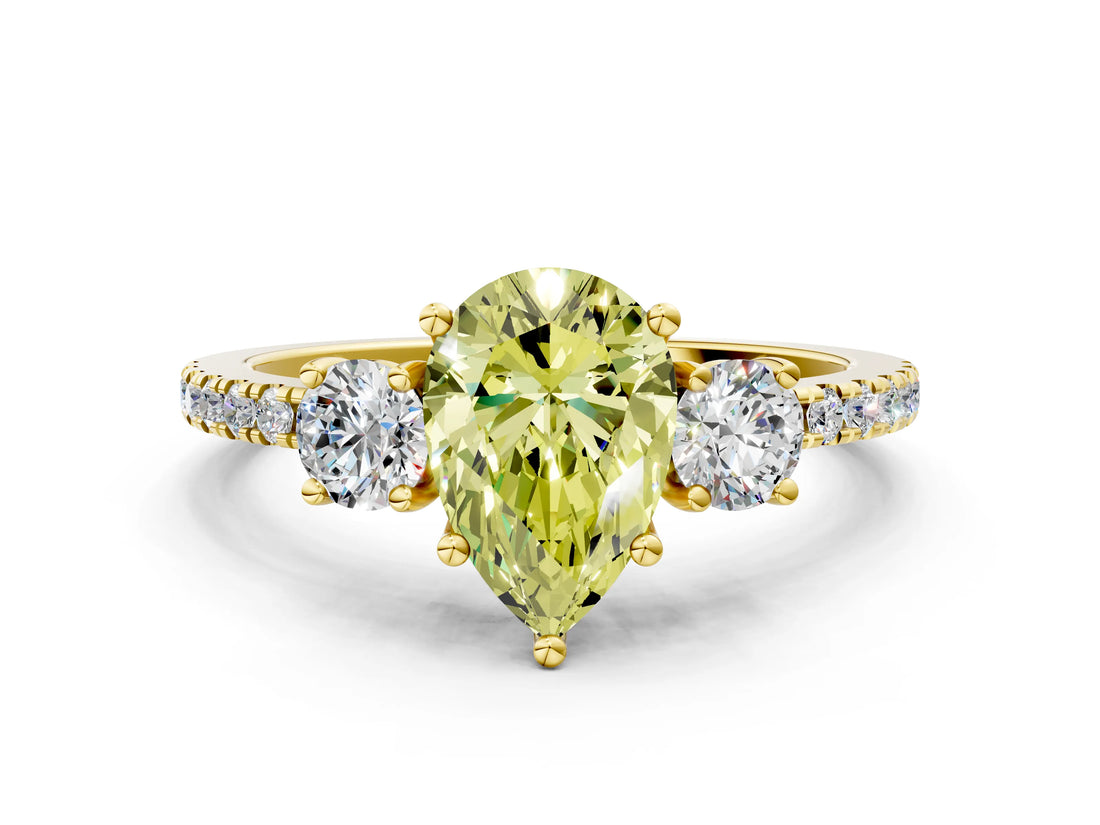 Yellow gold Three-Stone Fancy Yellow Pear Cut Cut Diamond Pavé Band with Prong Setting_15