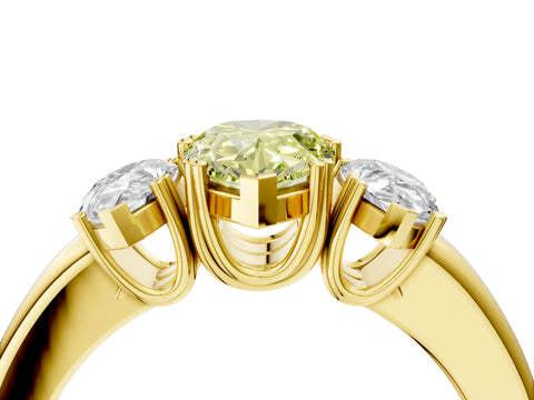 Yellow gold Three-Stone Fancy Yellow Pear Cut Cut Diamond Ring with Channel Set Band and Four-Prong Setting_4