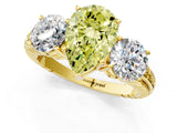 Yellow gold Three-Stone Fancy Yellow Pear Cut Cut Diamond Ring with Channel-Set Band and Prong Setting_1